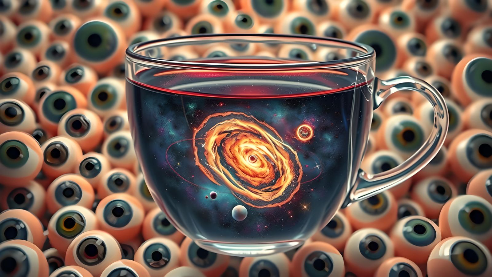 Cosmic Universe in Glass Teacup with Eyeball Background