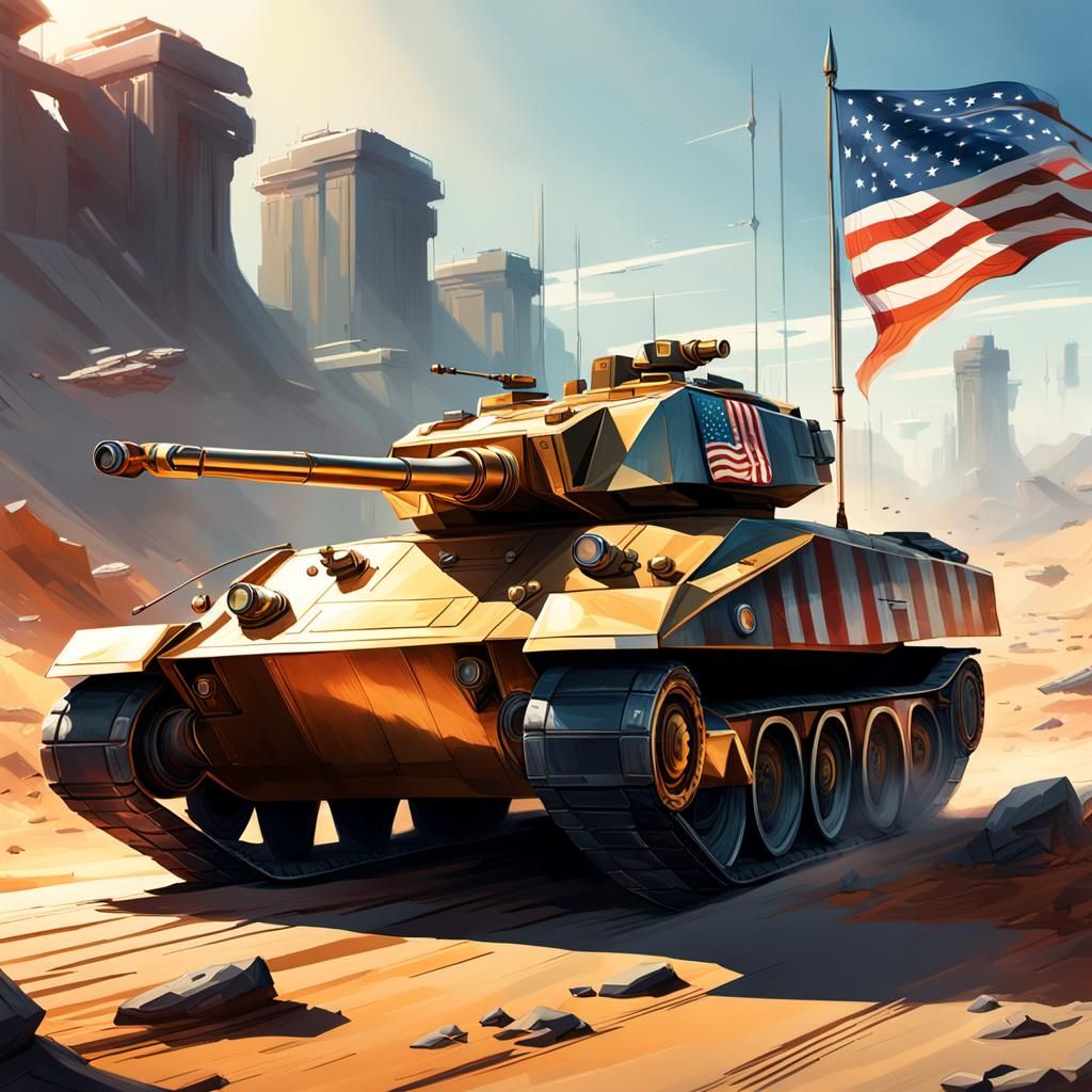 American Tank on Battlefield in Syd Mead Style