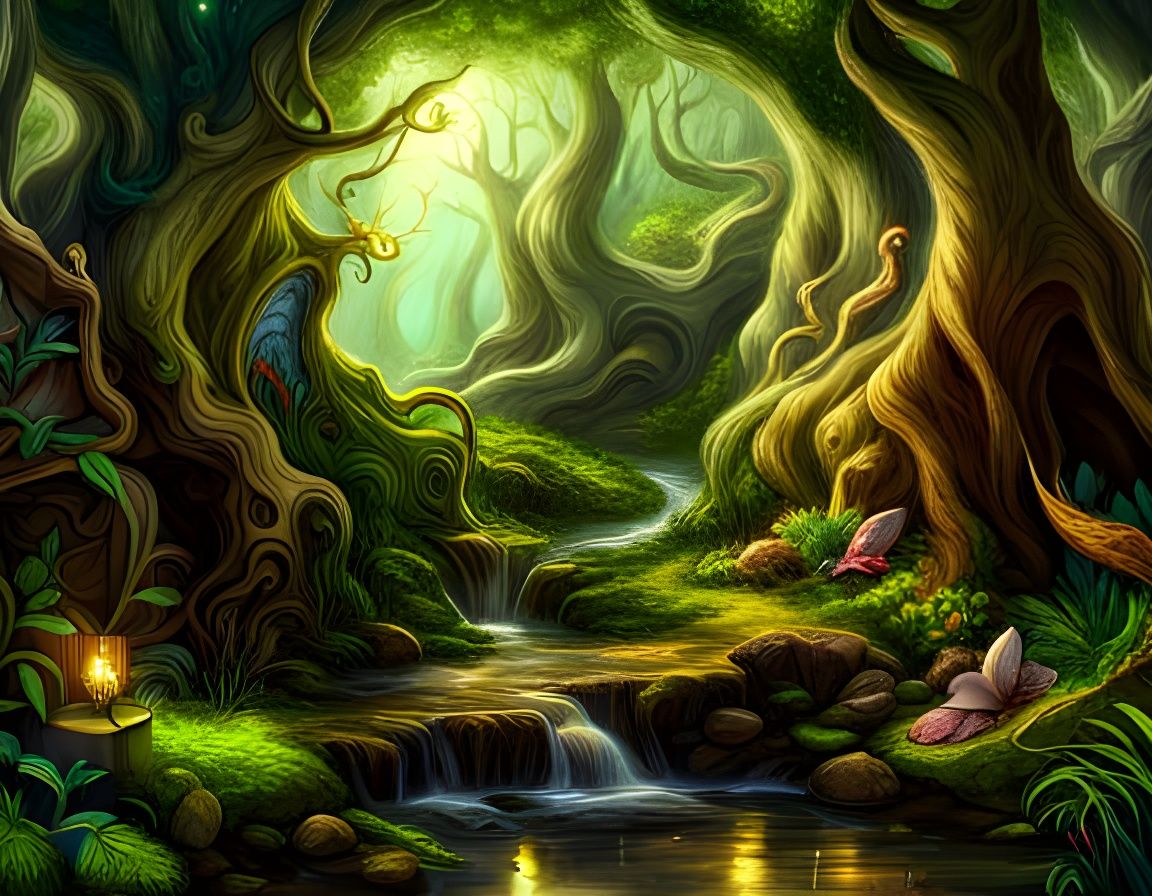 Enchanted Forest with Magical Animals in HDR