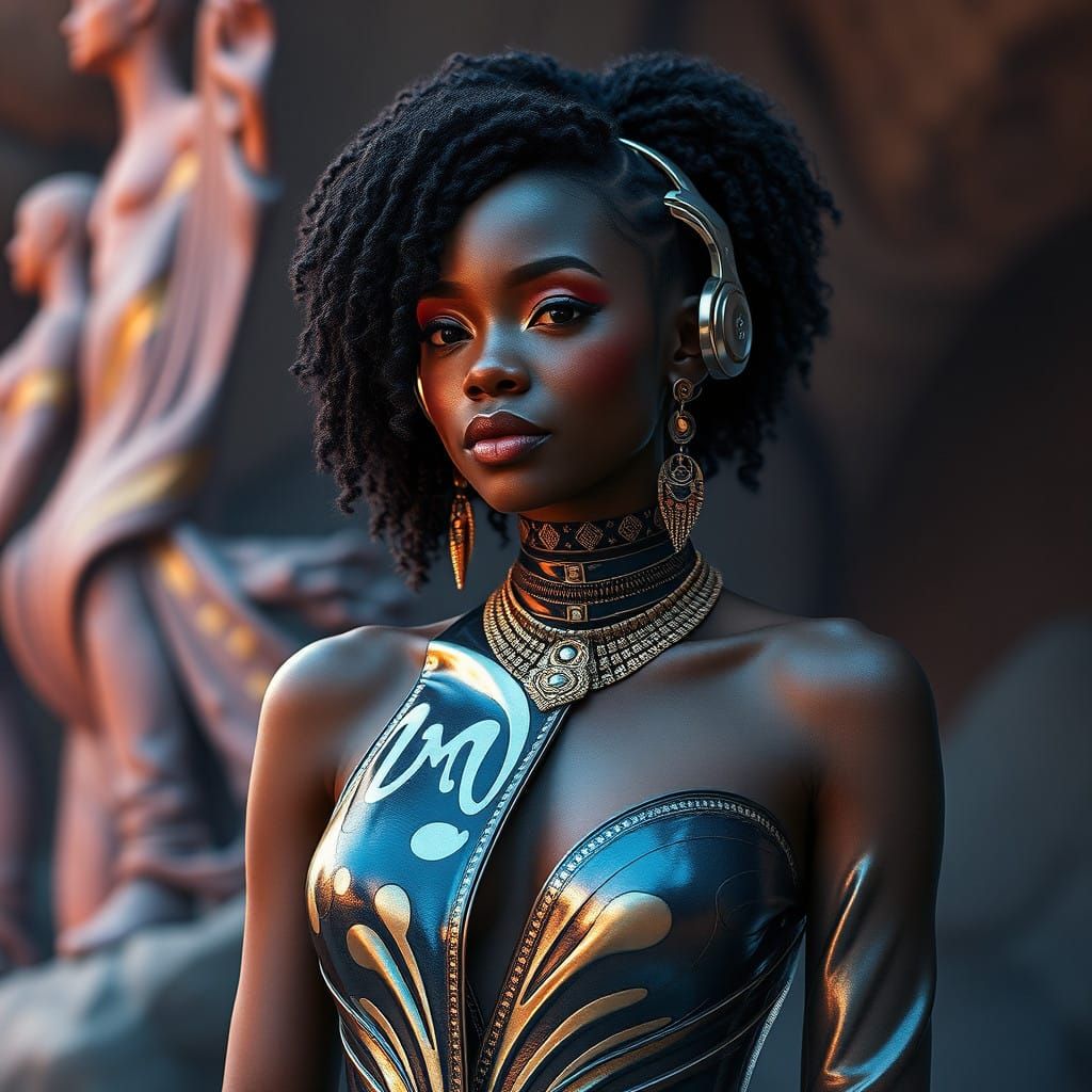 Afrofuturist Goddess in Metallic Splendor