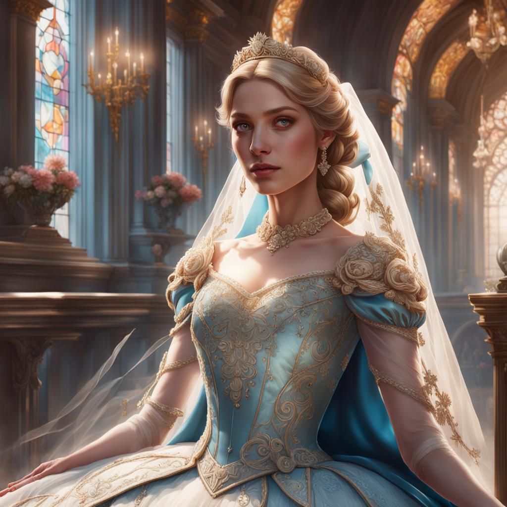 Cinderella's Wedding: Detailed Art Nouveau Portrait