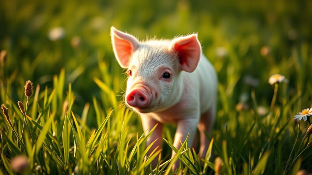 Sunny Piglet in a Green Meadow