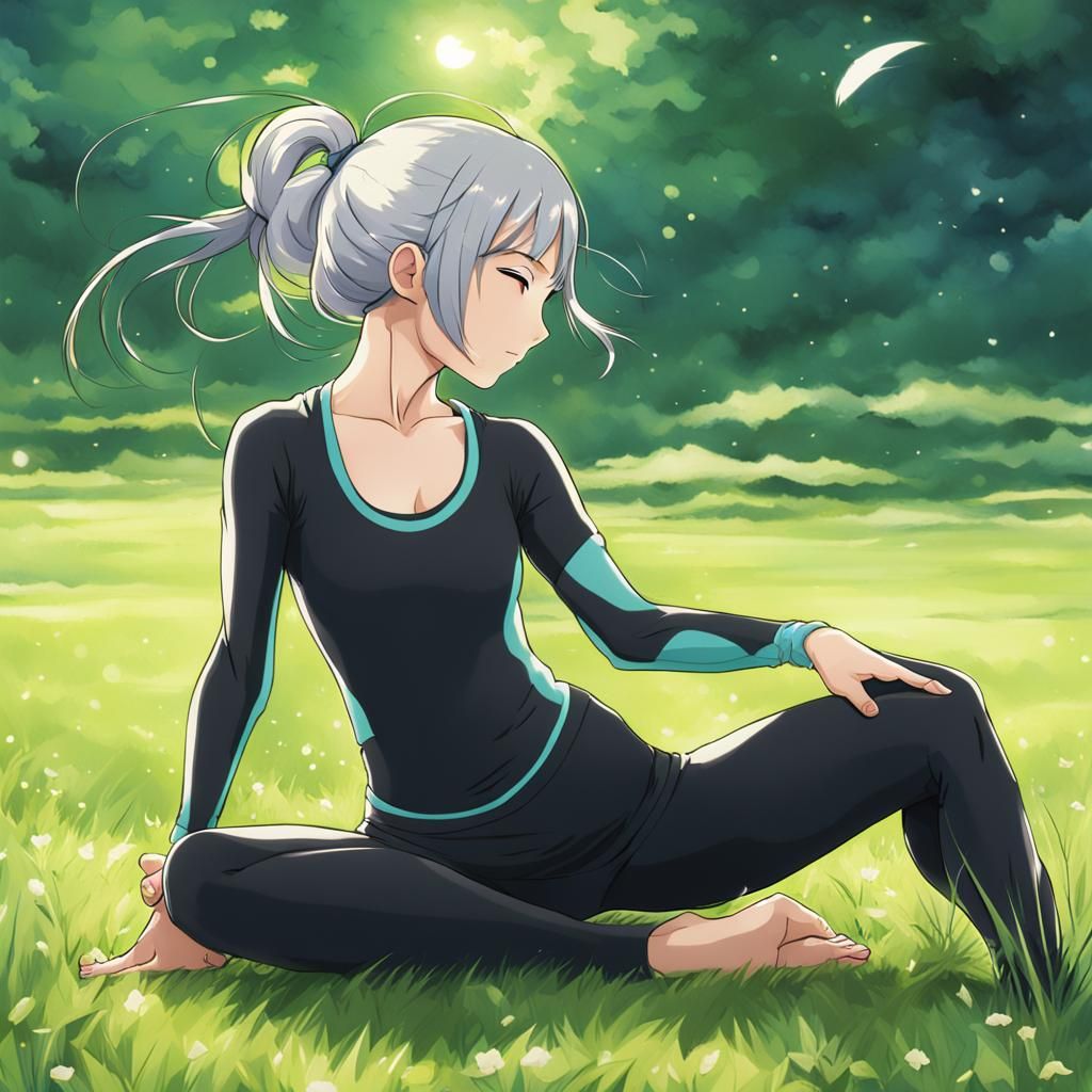 Yoga Woman in Spandex Unitard: Anime-Inspired Art