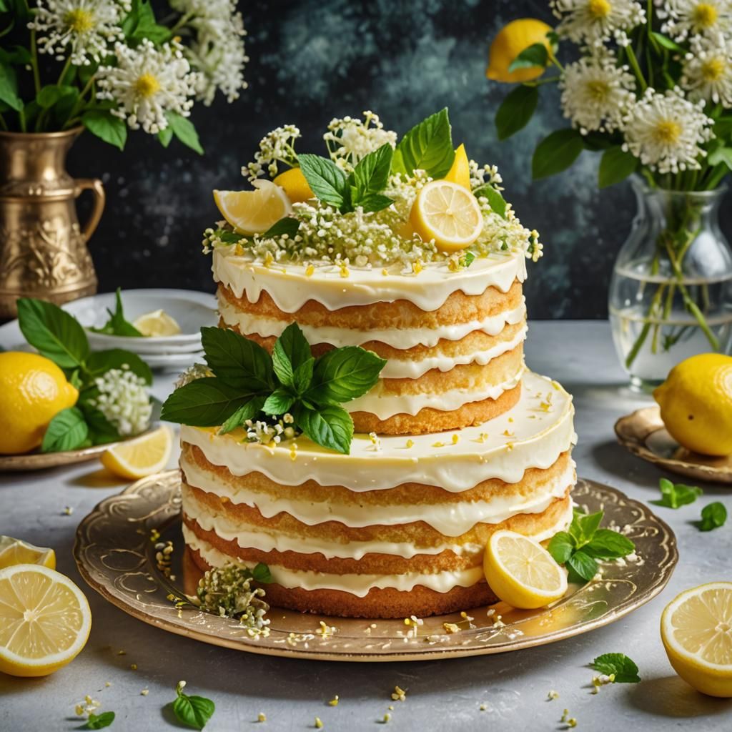 Elegant Lemon Elderflower Cake with Fresh Flowers