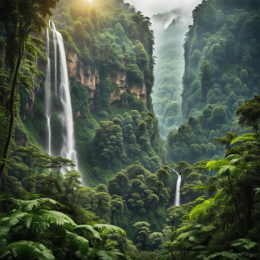 Lush Rainforest Valley with Waterfalls: Professional Photogr...