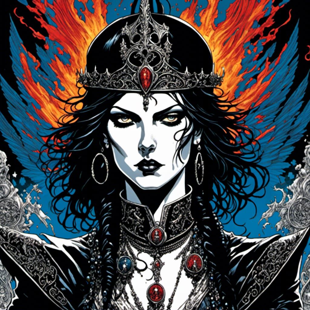 Fiery Conjuration in Black and White Comic Style