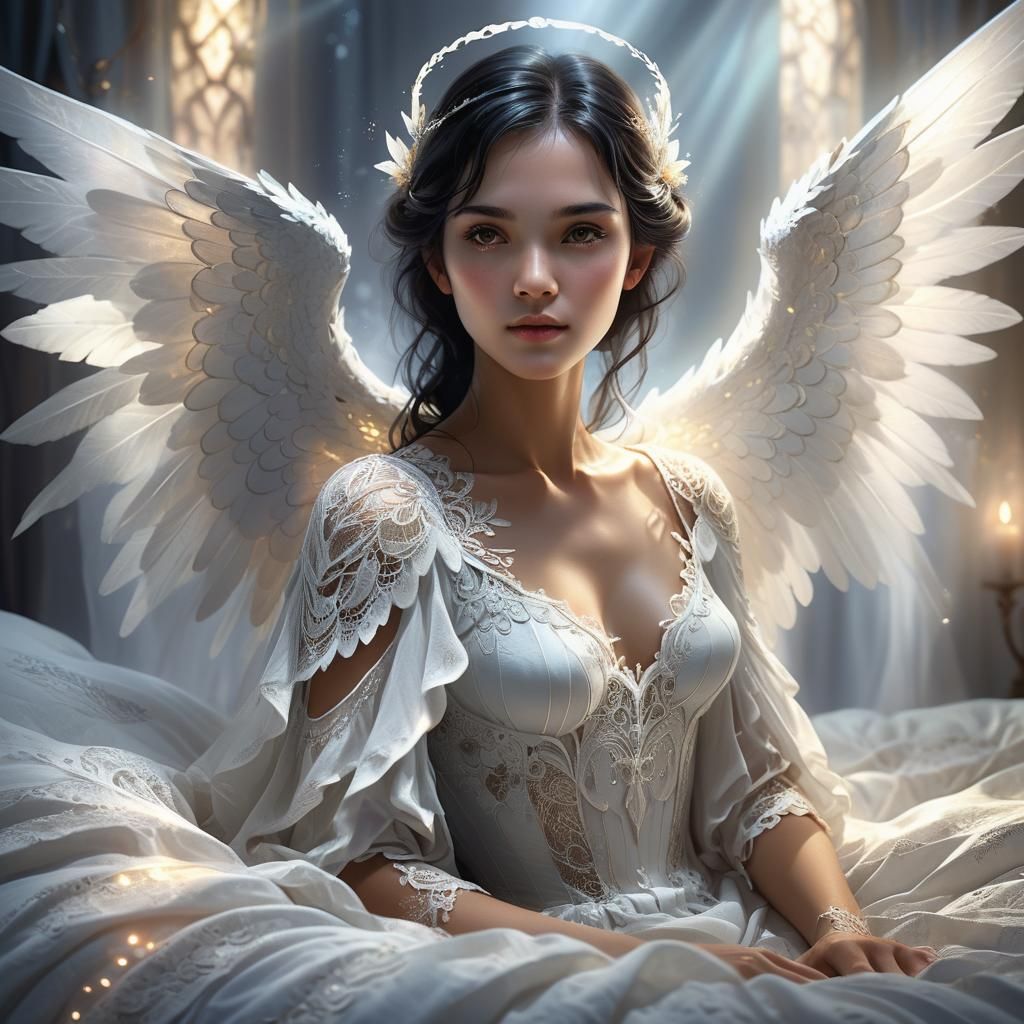 Ethereal Angel Portrait in Art Nouveau Style