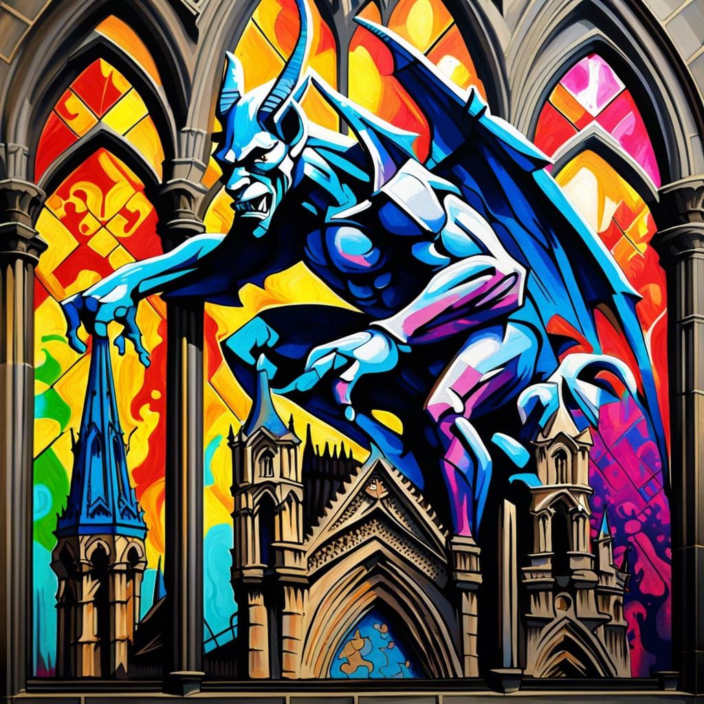 Gargoyles of Notre Dame Fight Demons as Graffiti Art