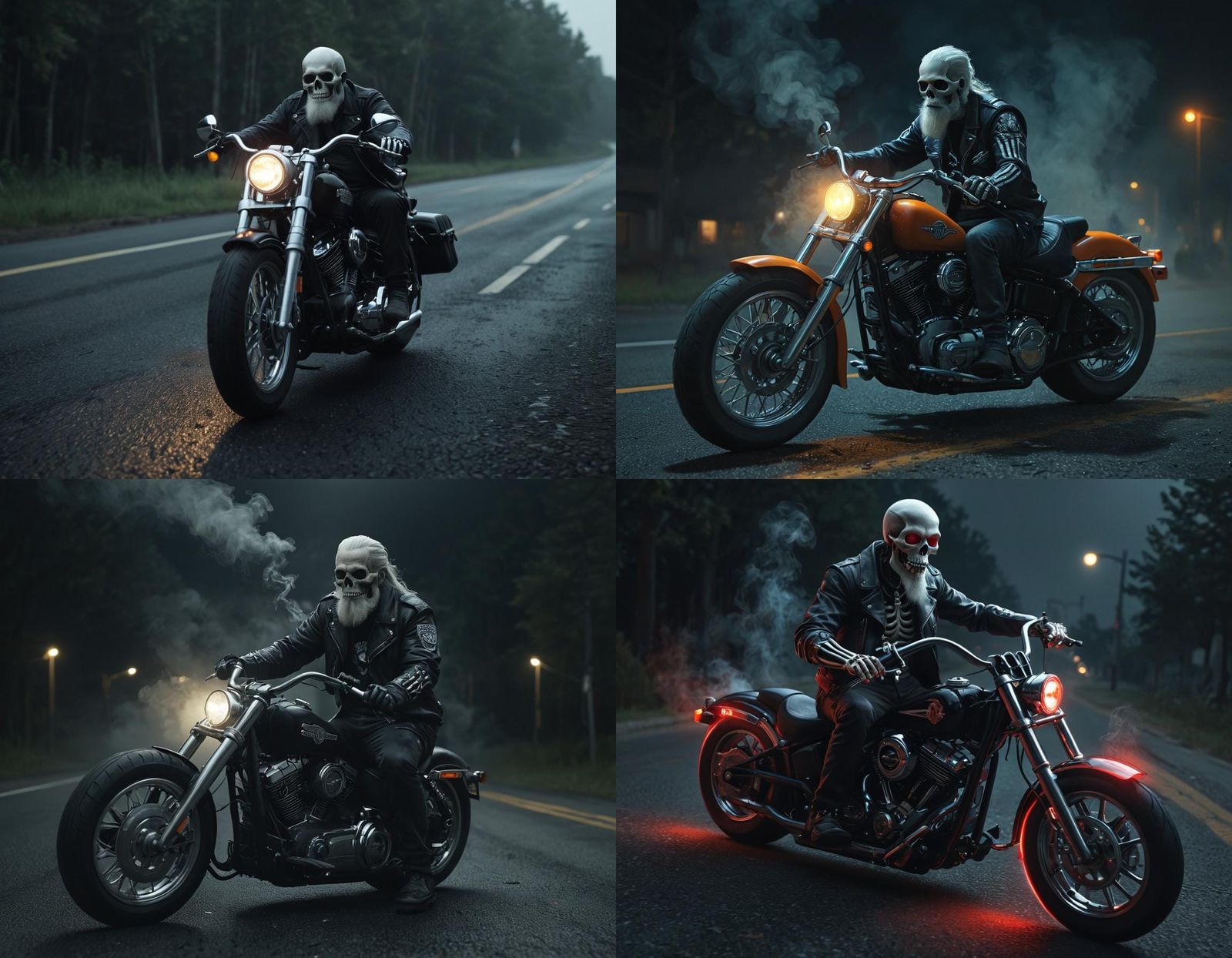 Skeleton Rider on Harley Davidson at Night