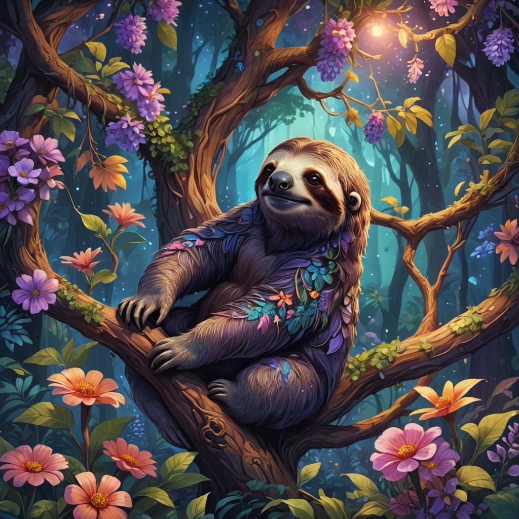 Majestic Sloth in Mystical Forest Concept Art