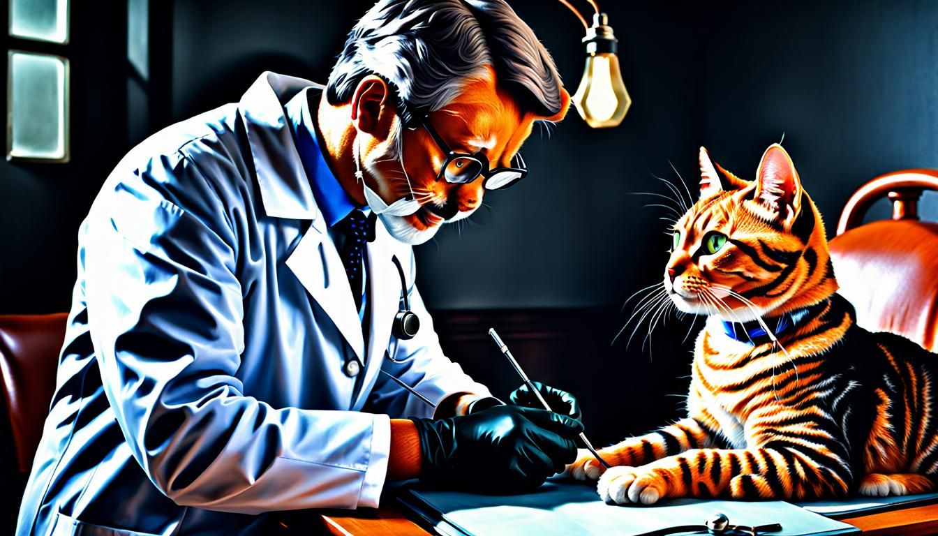 Cat Doctor Examines Patient: Hyperrealistic Detail