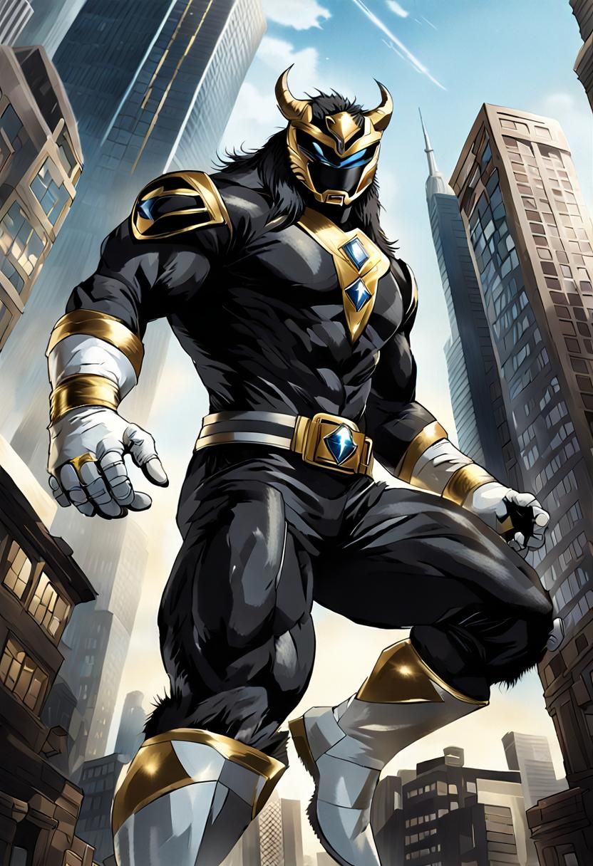 Colossal Anthro Buffalo Kaiju in Power Ranger Suit