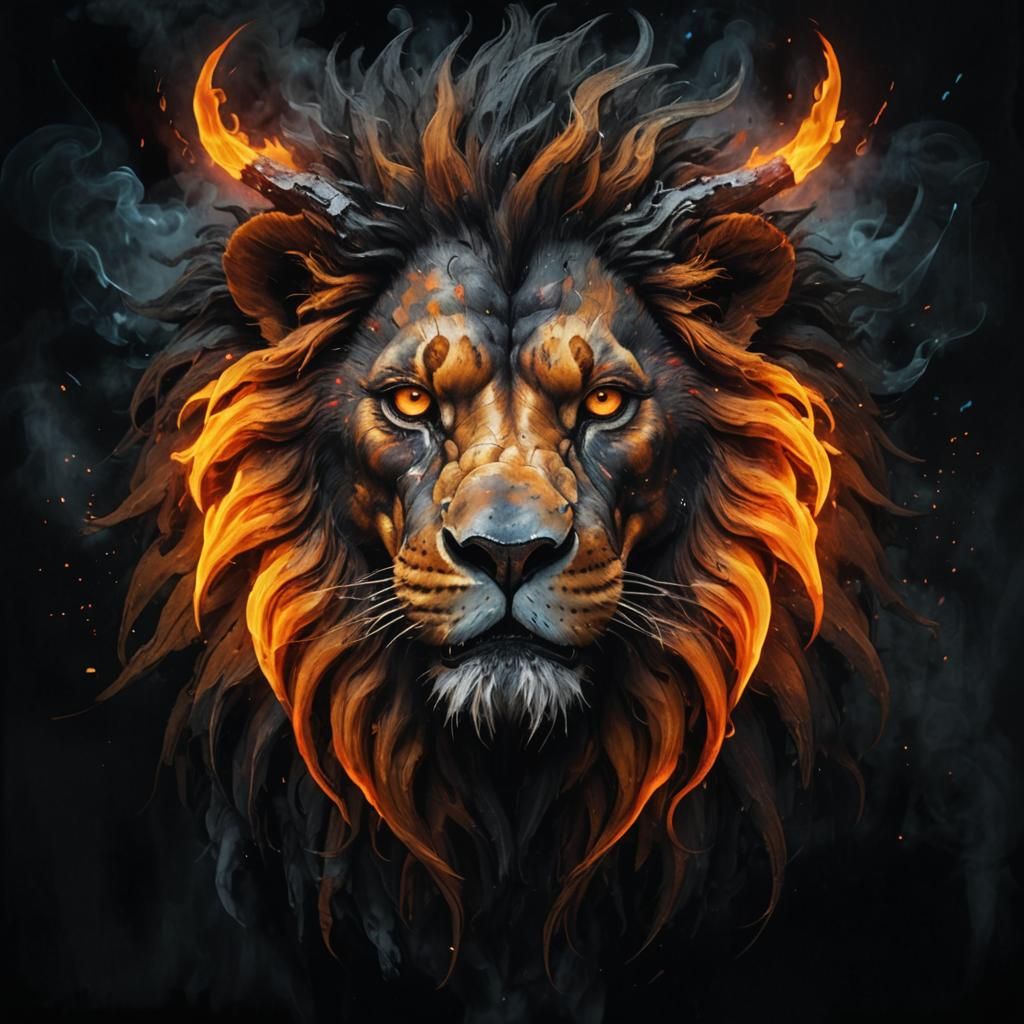 Hellish Lion in Basquiat-Inspired Street Art