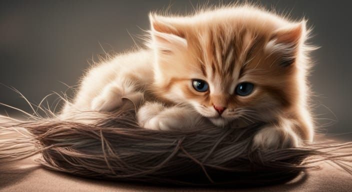 Cute Kitten Plays With Wool Ball