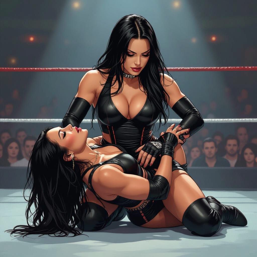 Wrestling Match Submission Hold in Stylized Realism