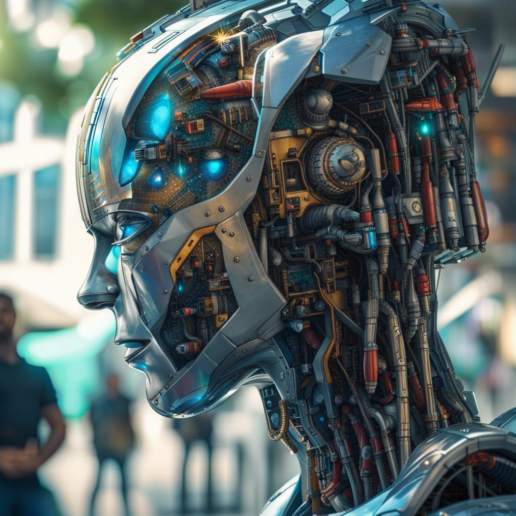 Futuristic Cityscape with Human Robots in High Resolution