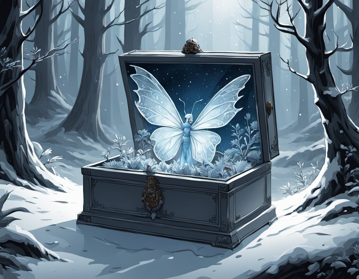 Miniature Winter Forest Inside Crystal Box with Fairies in C...