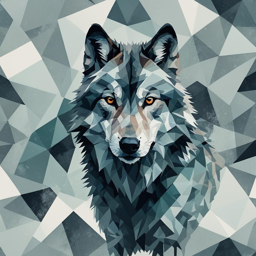 Abstract Wolf Silhouette in Geometric Shapes