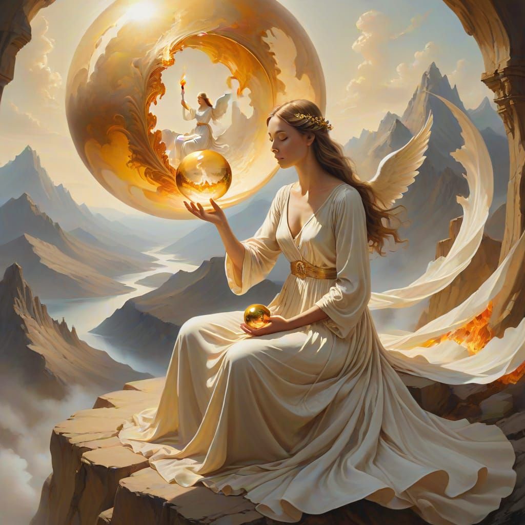 Serene Angelic Encounter in Golden Hues