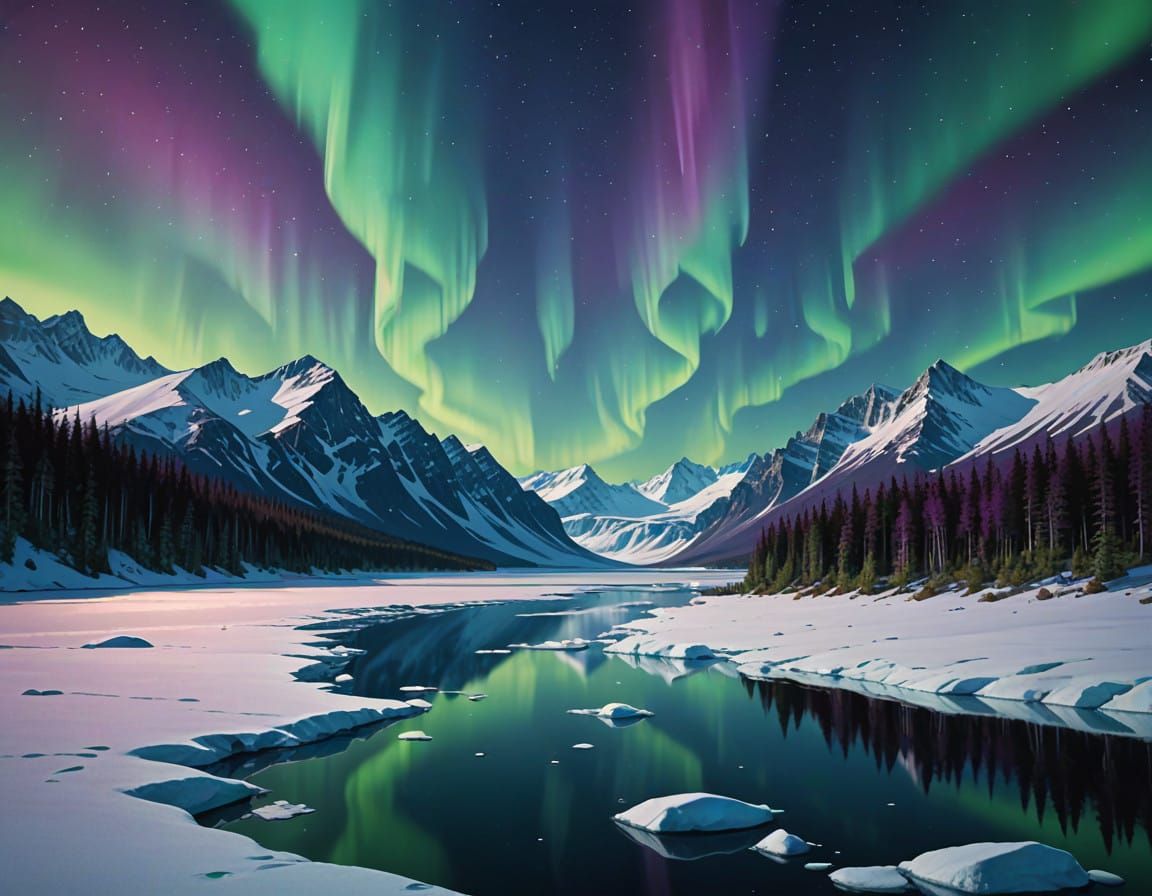 Ethereal Arctic Landscape Under Northern Lights