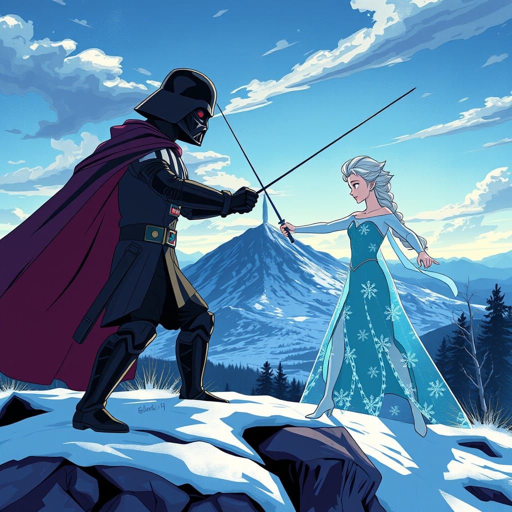 Anime-Style Fencing Duel between Darth Vader and Princess El...