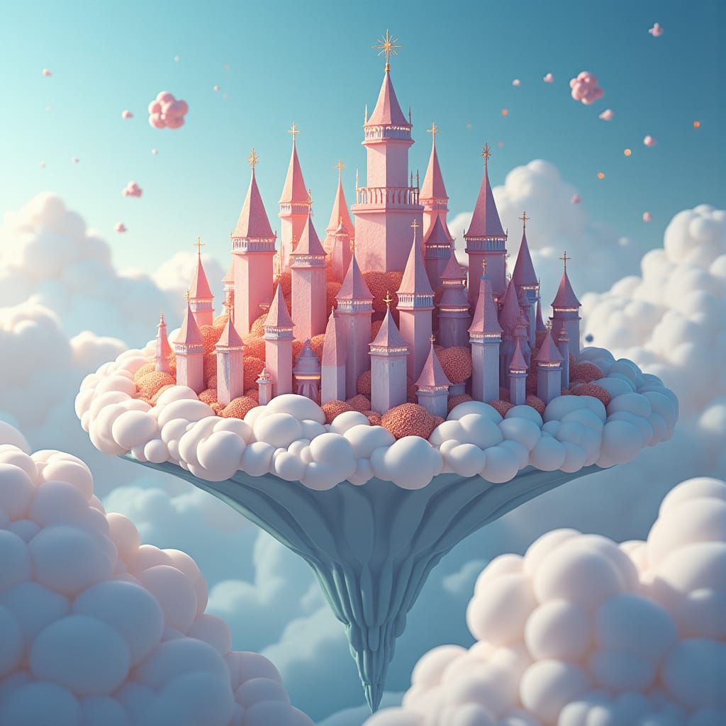 Pastel Marshmallow City Floating in the Sky