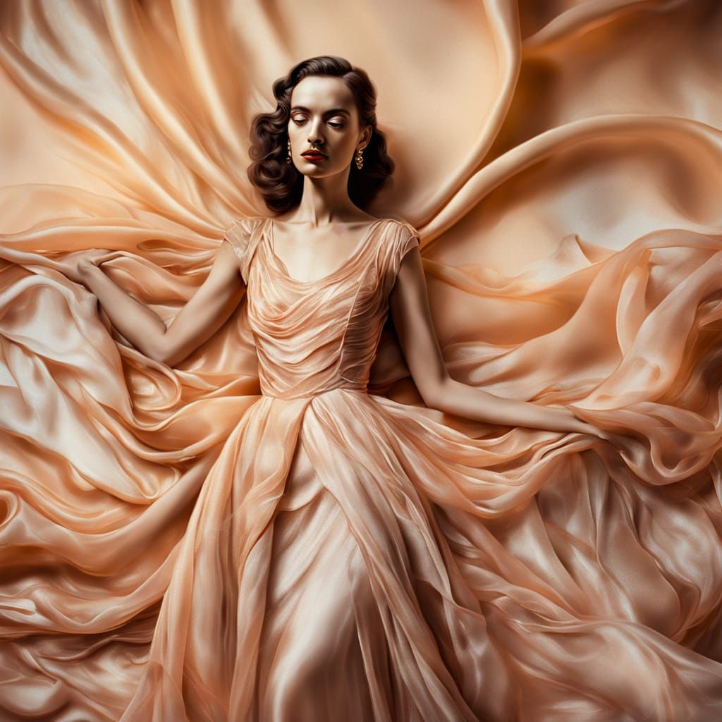 Surreal Woman in Peach Gown, Salvador Dali Style