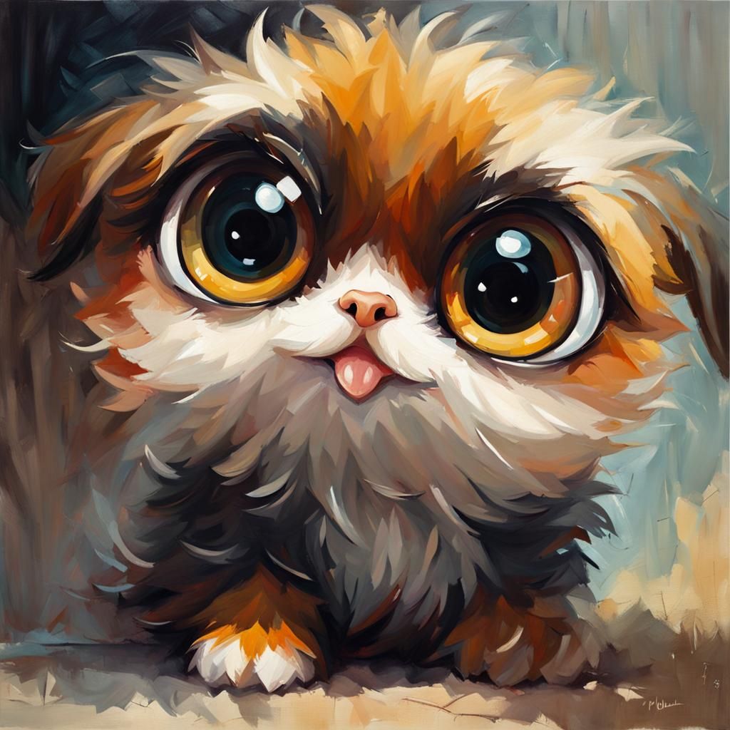 Adorable Sweet Creature with Big Eyes as Oil Painting
