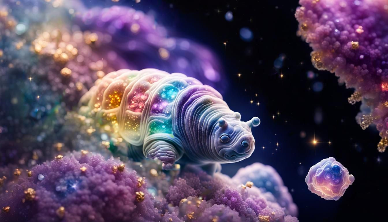 Iridescent Gemstone Tardigrade Floating Through Space