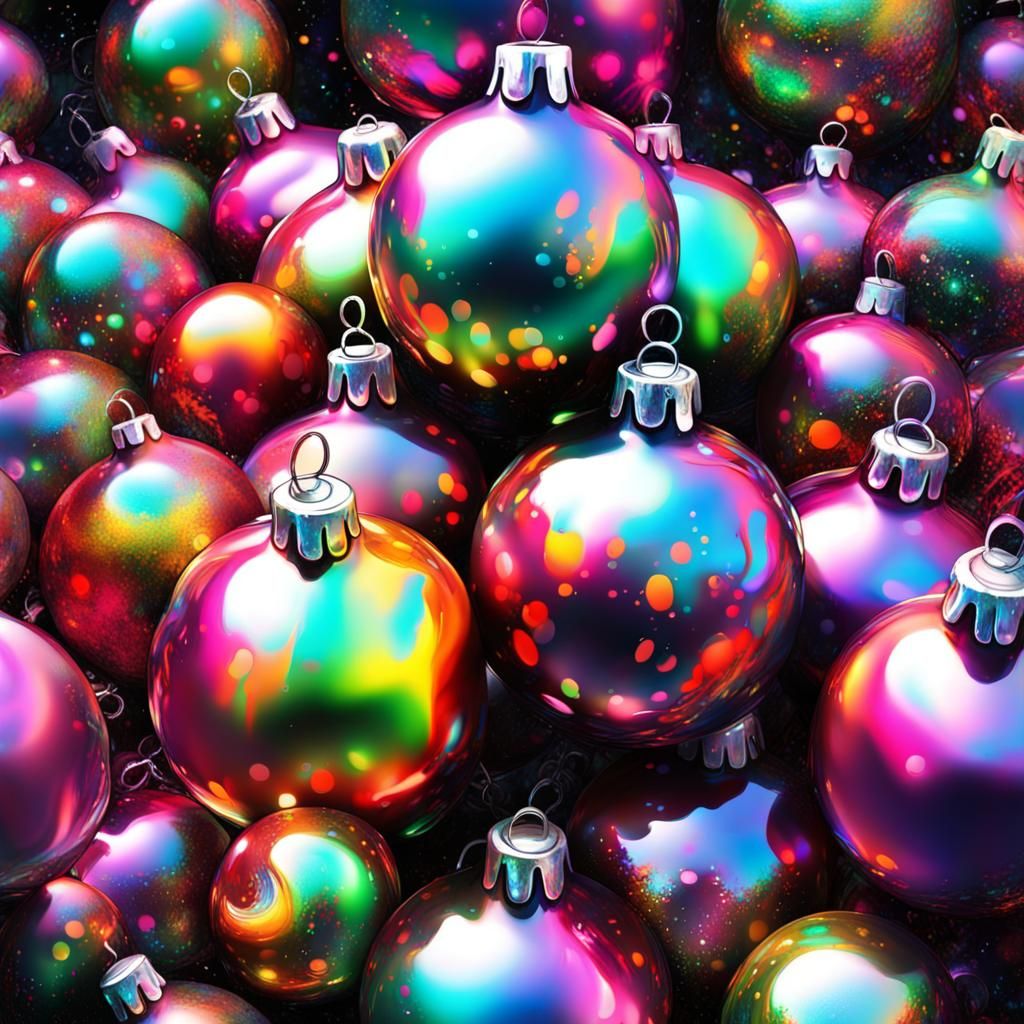 Holographic Christmas Baubles in Graffiti Art Style