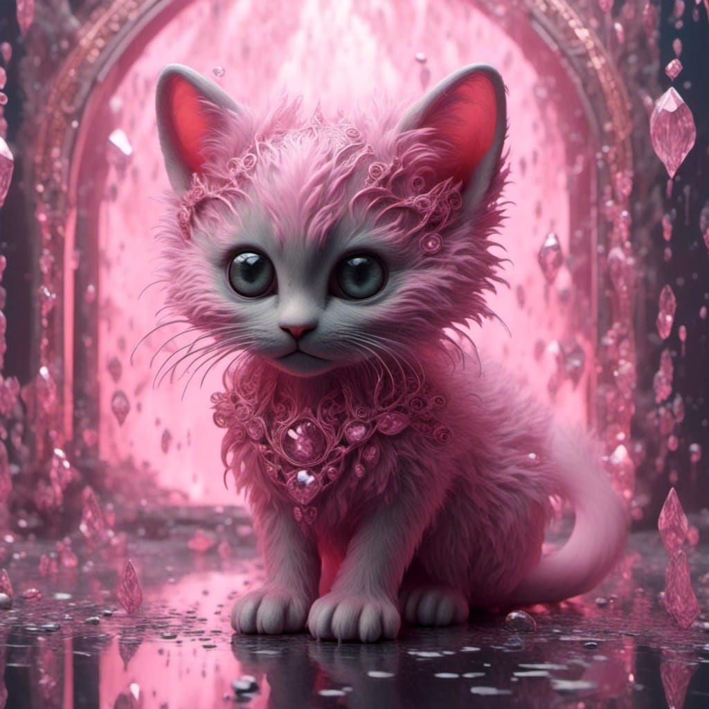 a transparent pink crystal kitten