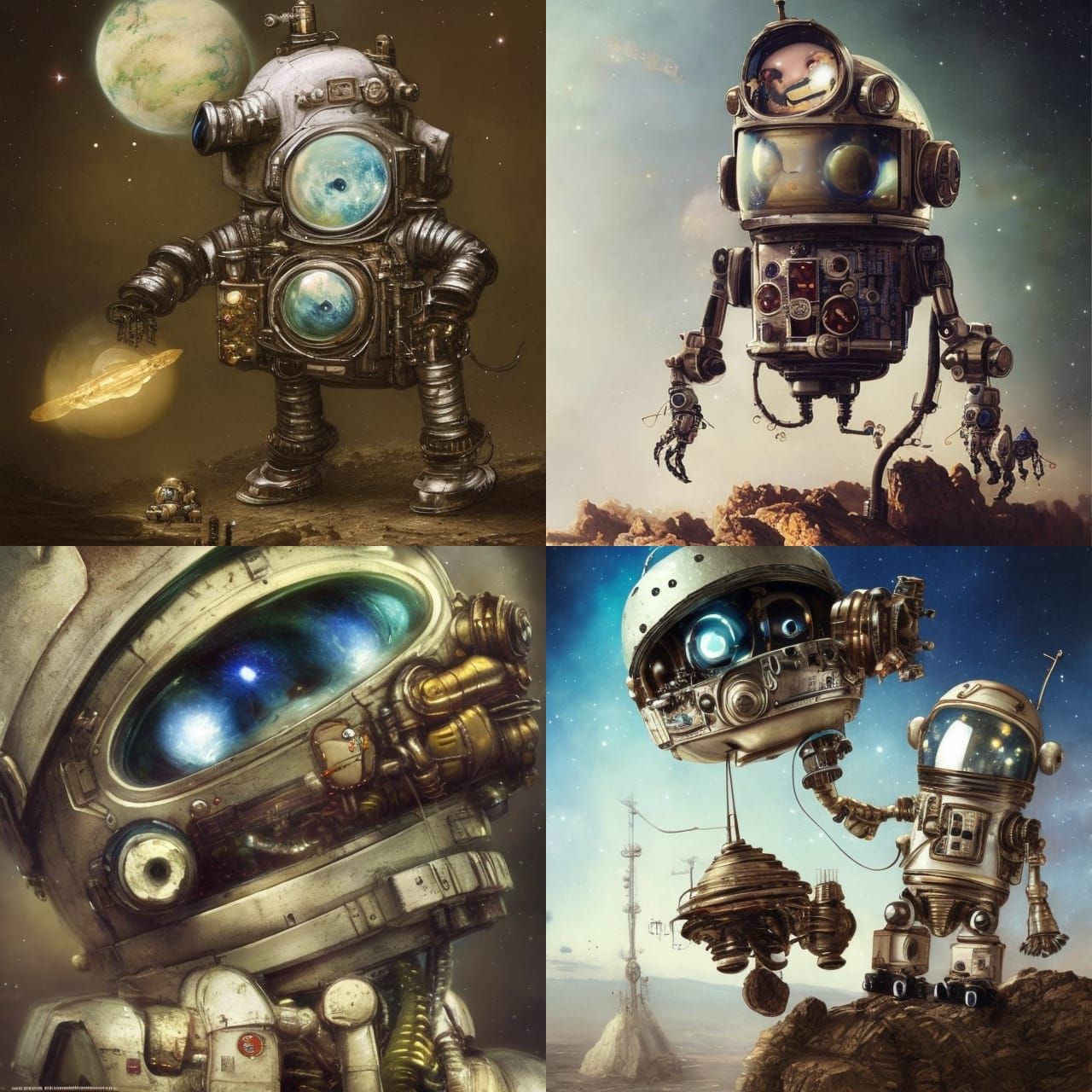 Steampunk Robot Astronaut on Mars in Macro Photography