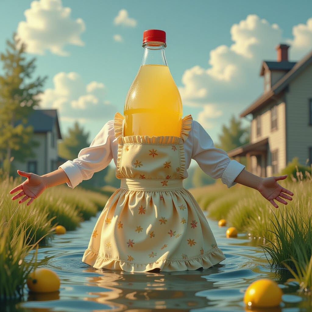 Lemonade Bottle Drinks a Human: Surreal Dreamscape