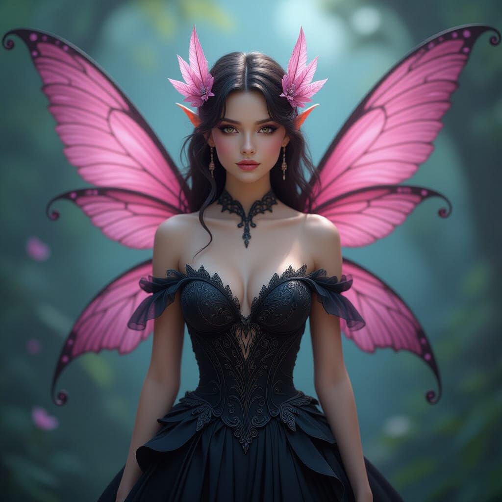 Detailed Fairy with Pink Wings in Matte Painting Style
