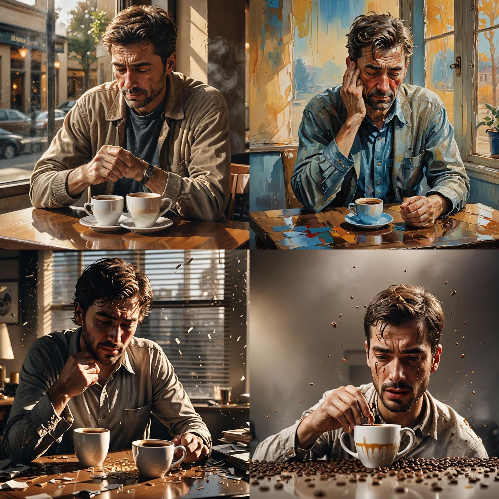 Man's Melancholy over an Empty Coffee Cup