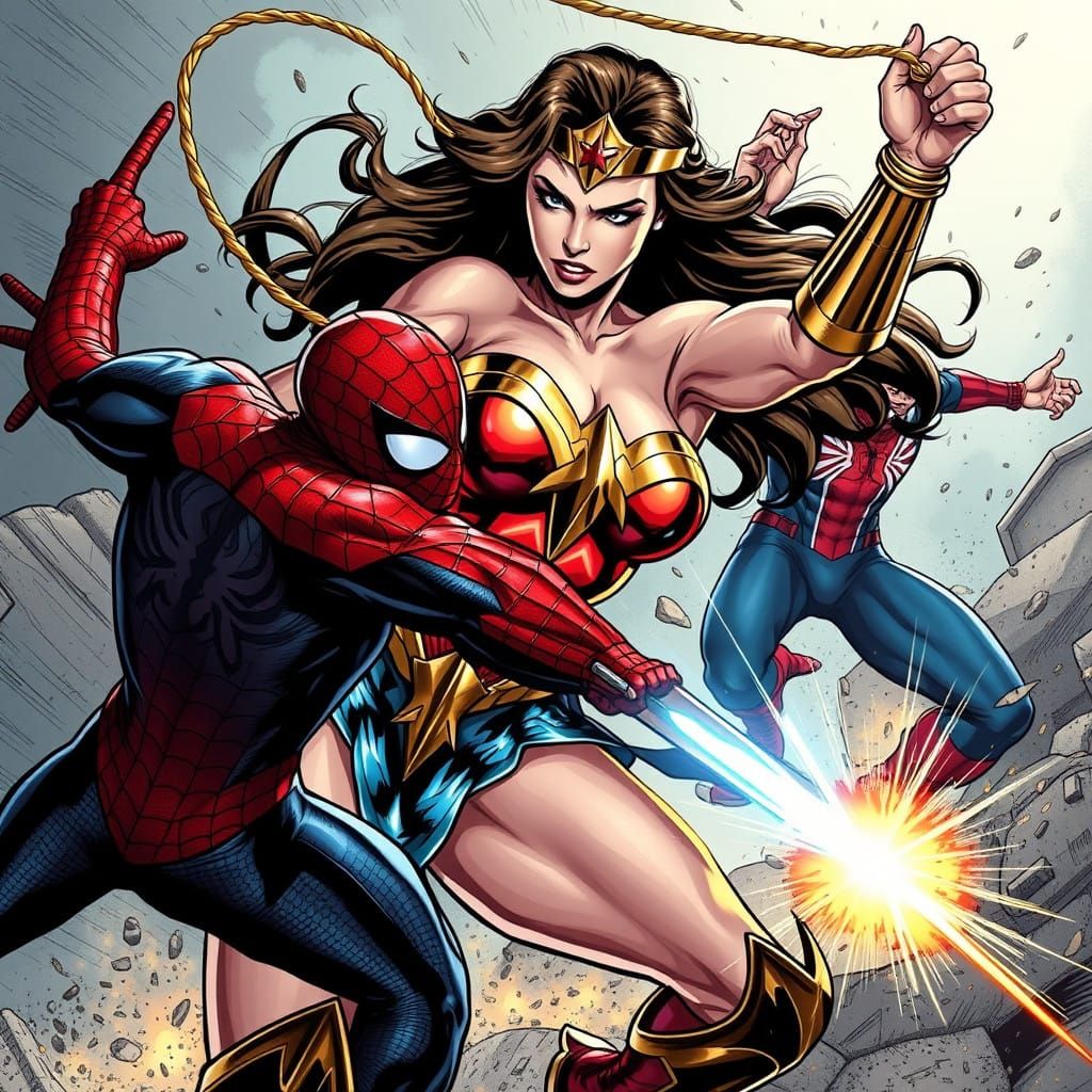 Wonder Woman Battles Spider-Man in Epic Comic Book Art