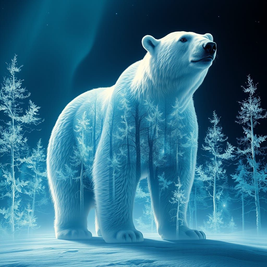 Surreal Polar Bear Embodies Ethereal Forest Magic in Hyperre...