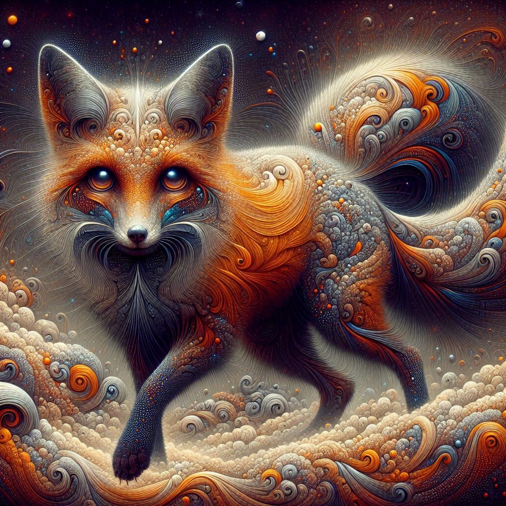 Moody Fox in Hyper Detailed Fantasy Art Style