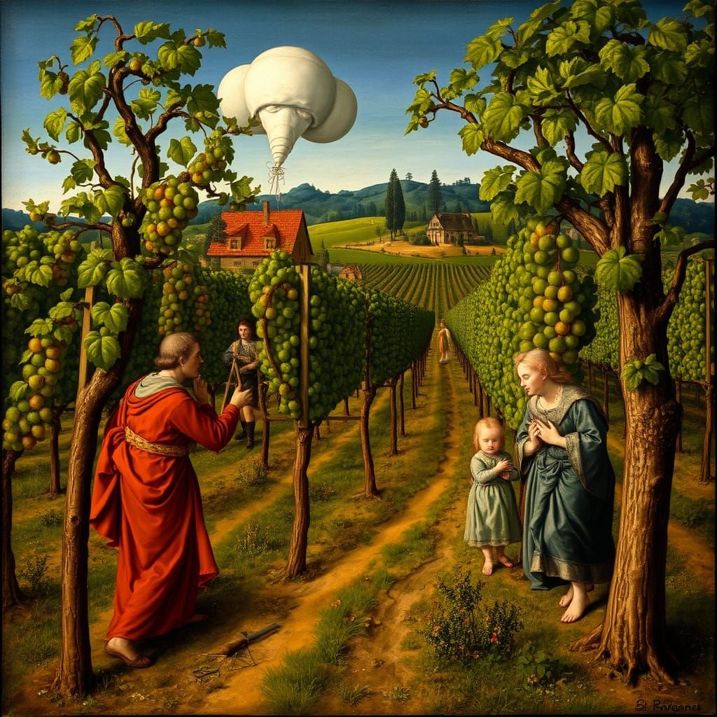 Medieval Vineyard Scene in Vibrant Colors