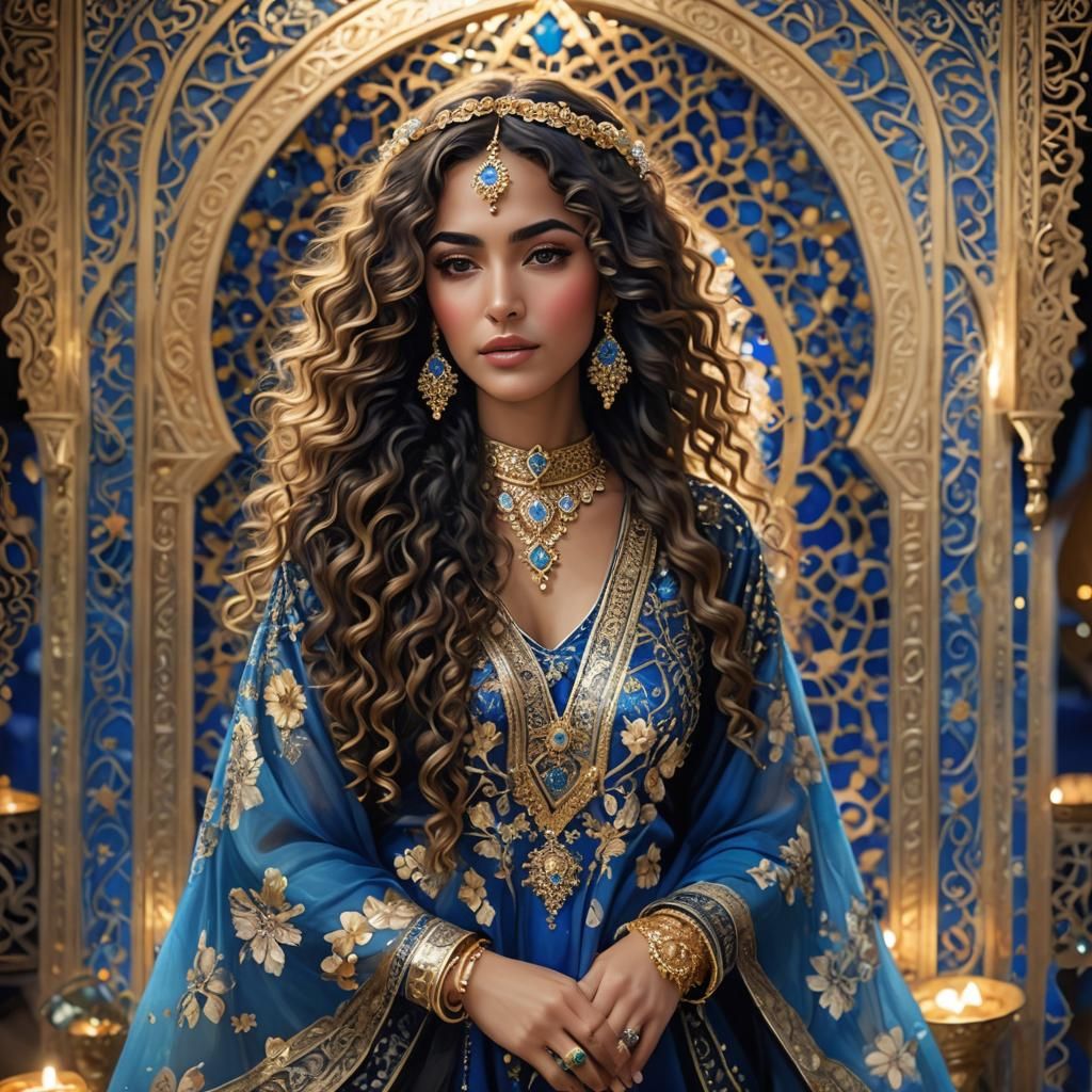 Moroccan Woman in Caftan with Lighted Petals