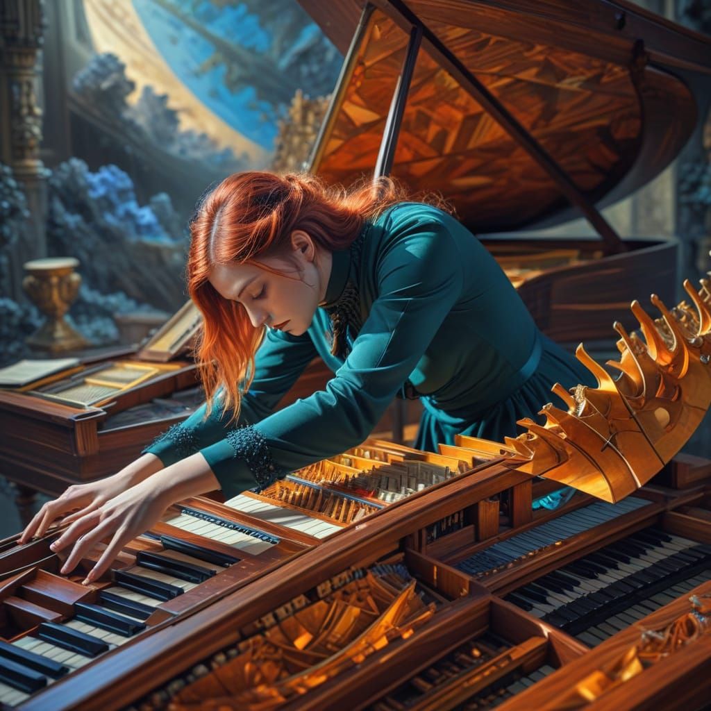 Celestial Music Instrument in Vibrant, Realistic Abstraction