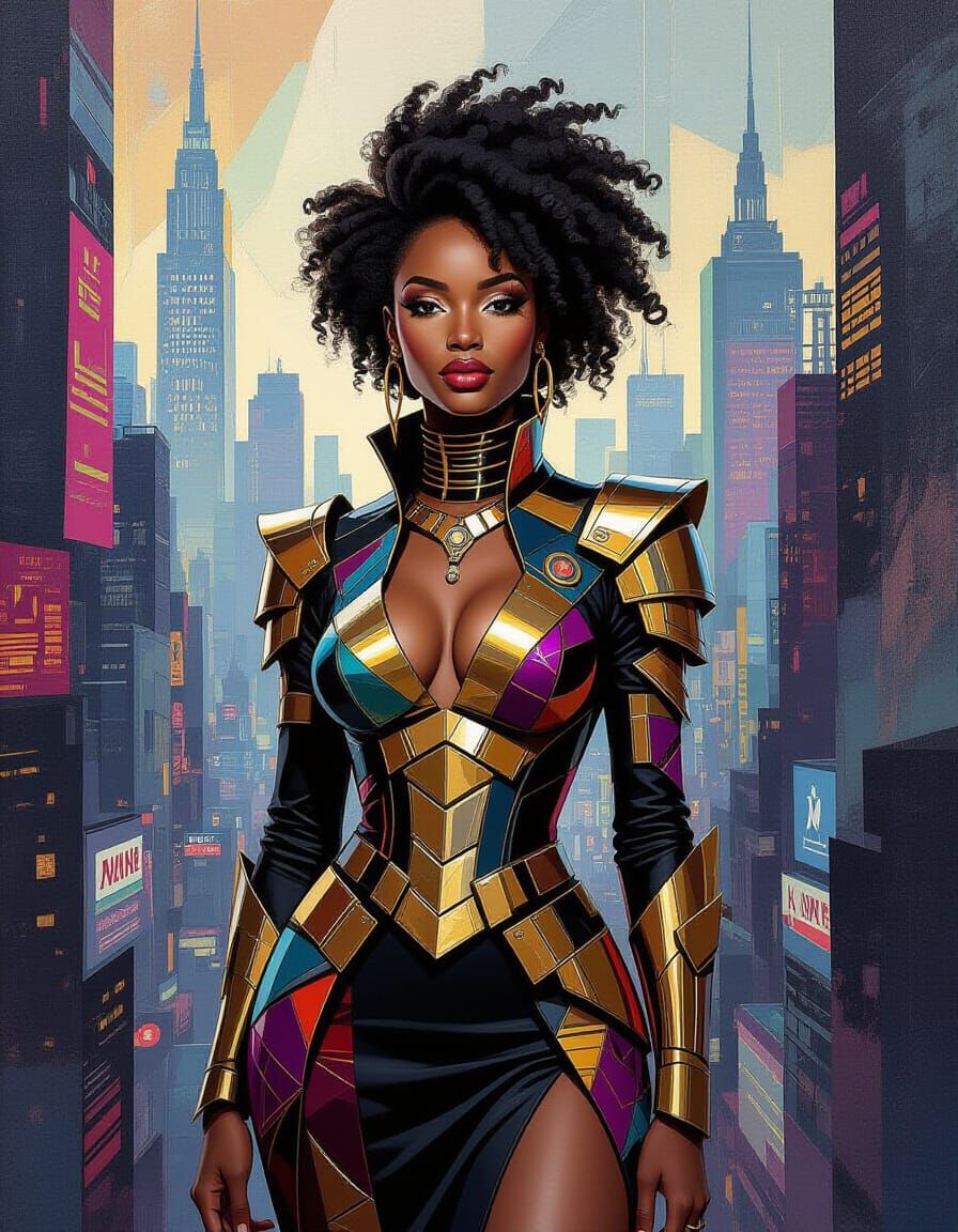 Afrofuturist Woman in Cubist, Neo-Cubism Style