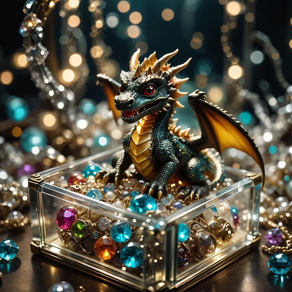 Miniature Dragon in Glowing Jewelry Box