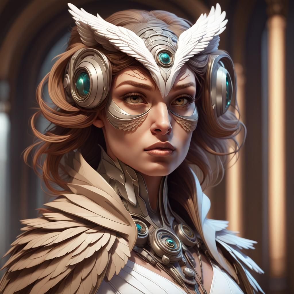 Detailed Owl-Human Hybrid Portrait in Digital Art Style