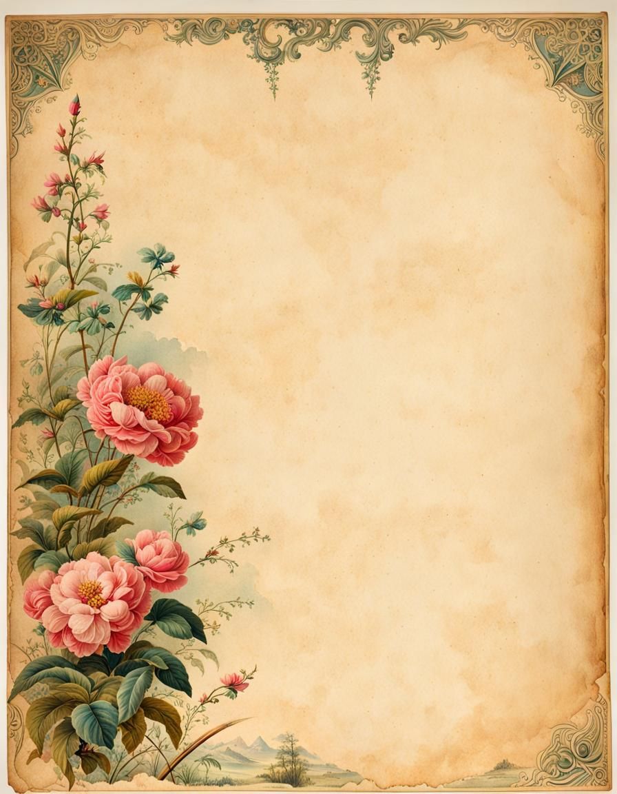 Vintage Parchment Paper with Victorian Illustration