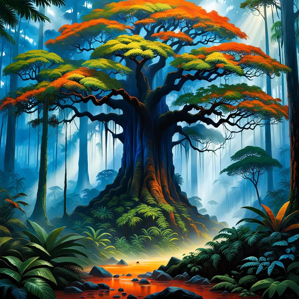 Majestic Rainforest Tree with Resin Cast Elements