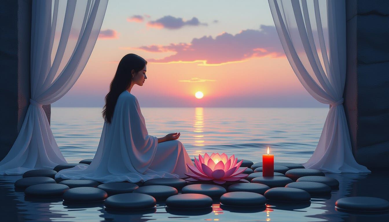 Sacred Sanctuary with Glowing Lotus and Candle