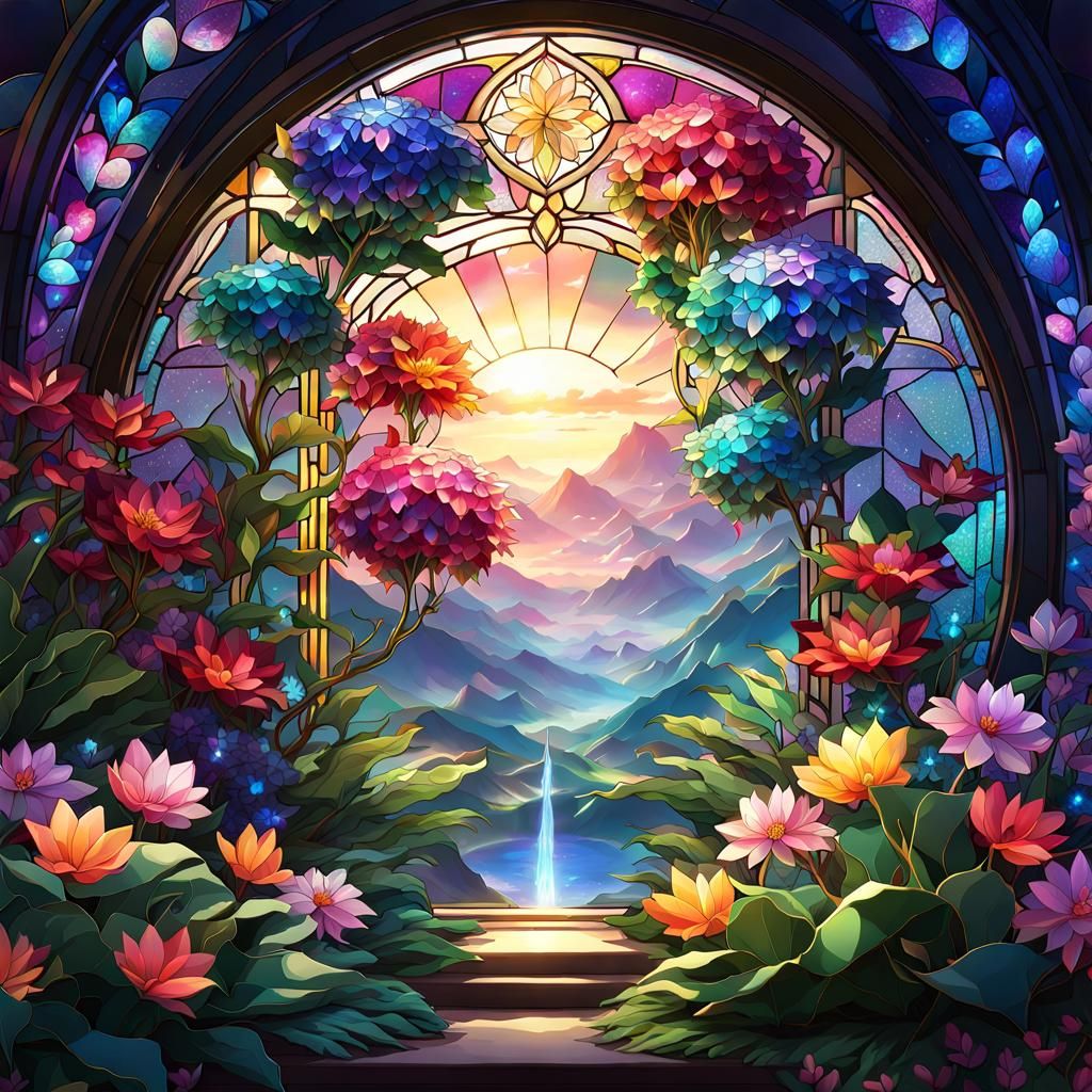 Stained Glass Flower Plant in Anime Style
