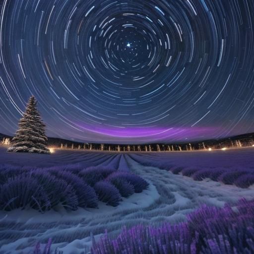 Star Trails over Icy Lavender Field