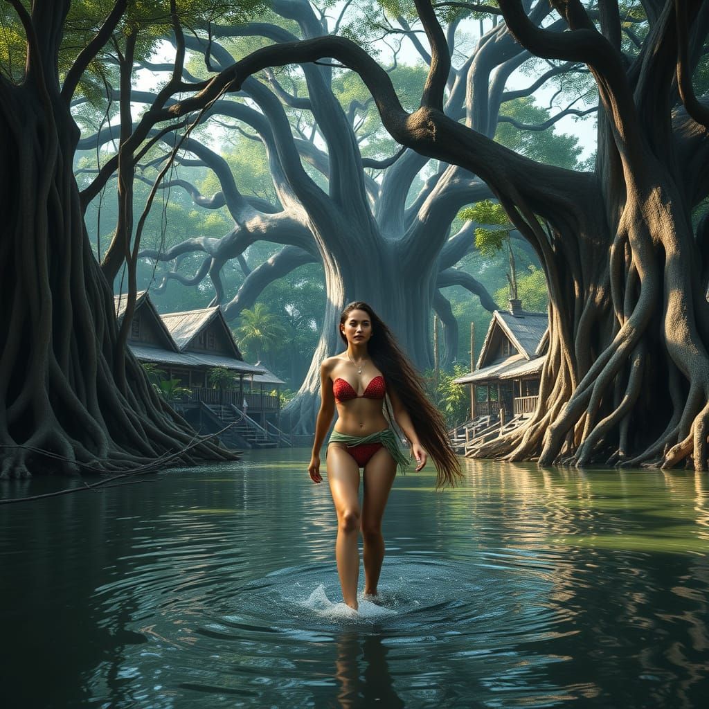 Polynesian Village in Mangrove Tree: Fantasy Art